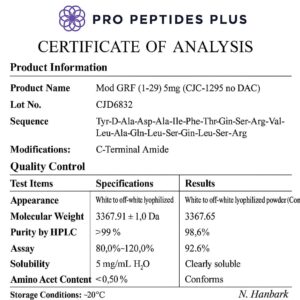 Cjc-1295 no DAC - certificate of analysis
