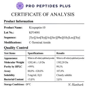 Kisspeptin-10 certificate of analysis
